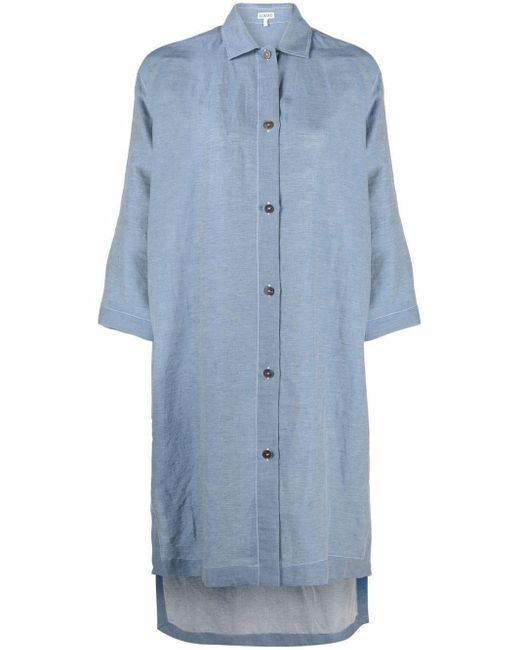 Loewe (VIP) Linen Chambray Crop-sleeve Shirt Dress in Blue | Lyst