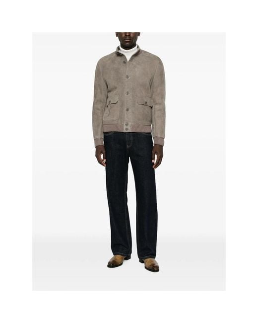 SANTORO Gray Suede Ribbed-Trim Jacket for men