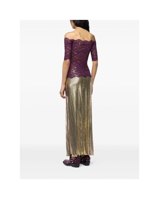 Rabanne Purple Layered-Lace Off-Shoulder Top