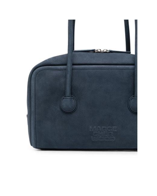 MARGE SHERWOOD Blue Embossed-Logo Nubuck-Leather Tote Bag