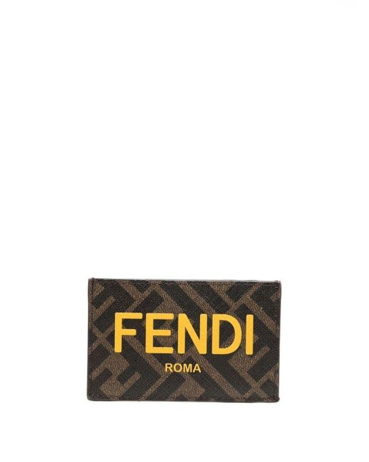 Fendi Brown Bifold Logo-print Leather Card Holder for men