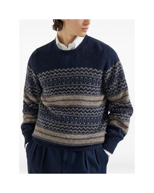 Brunello Cucinelli Blue Nordic Jacquard Sweater for men