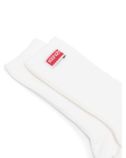 KENZO White Logo-patch Ribbed-knit Socks