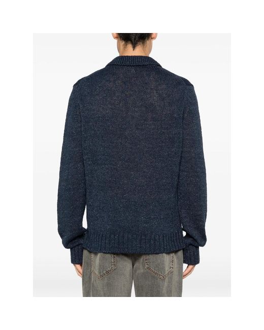 sunflower Blue Ribbed-Knit Polo Shirt for men