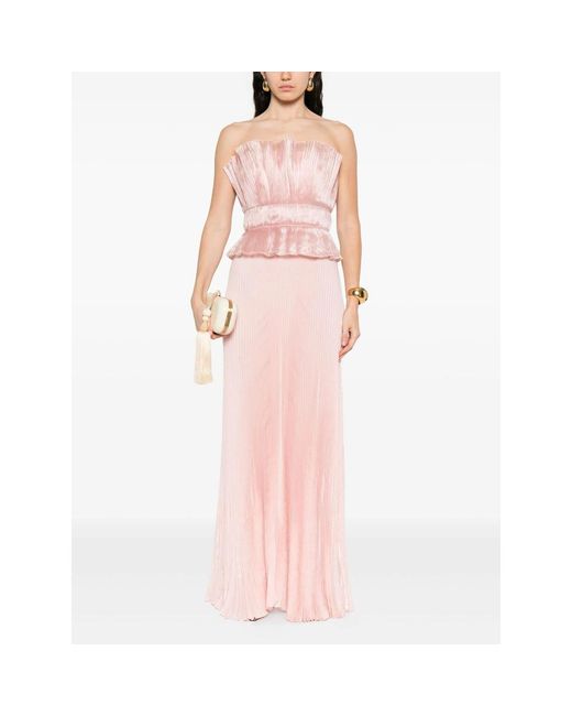 L'idée Pink Pleated Ruffled Gown