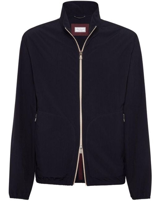 Brunello Cucinelli Blue Zip-Up High Neck Jacket for men