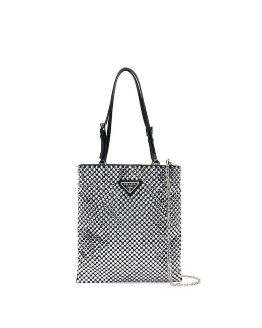 Prada Gray Crystal-embellished Satin Handbag