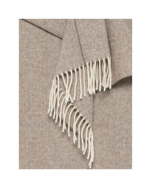 Fileria Brown Herringbone-Pattern Fringed Scarf for men
