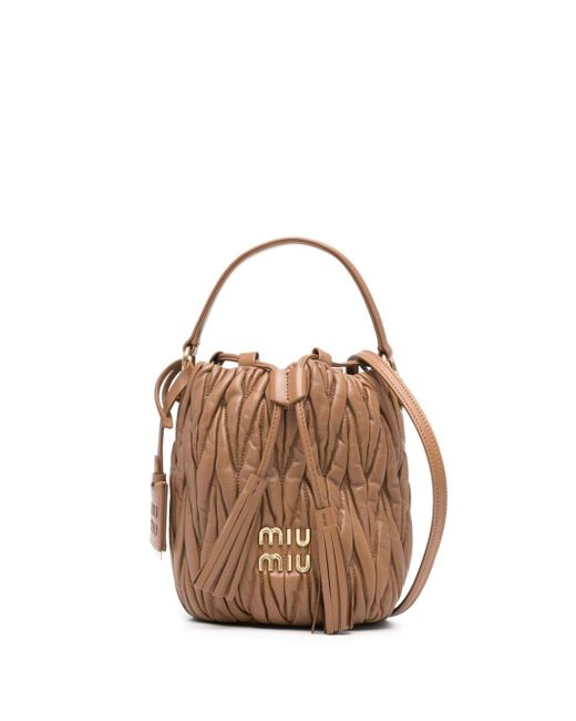 Miu Miu Brown Matelassé Leather Bucket Bag