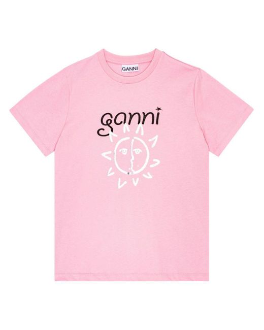 Ganni Pink T-shirt With Logo