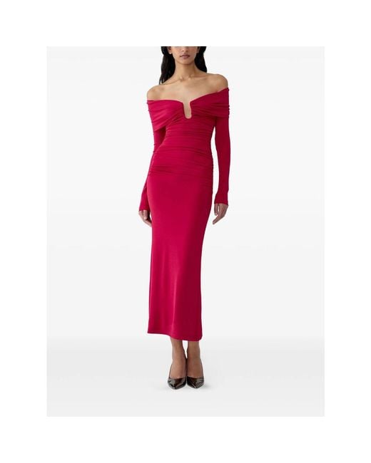 Carolina Herrera Red Off-Shoulder Midi Dress