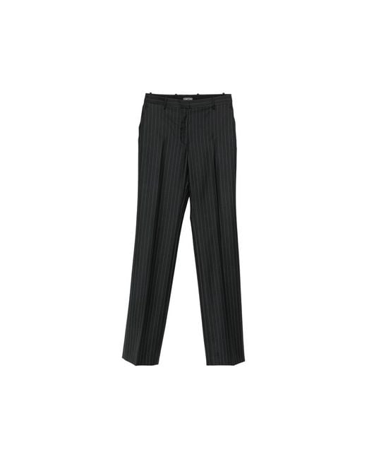 Tom Ford Black Pinstripe-Pattern Tailored Trousers