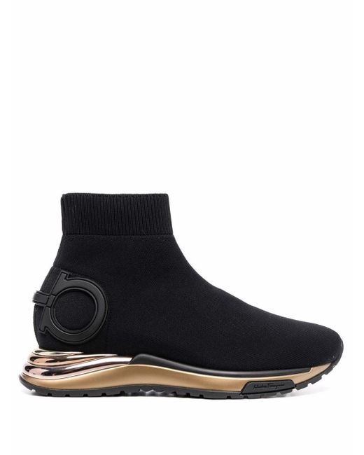 Ferragamo Leather Gardena Gancini High-top Sneakers in Black - Save 15% ...