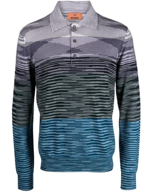 Missoni Blue Striped Wool Polo Shirt for men