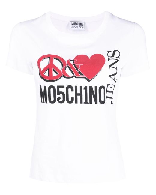 Moschino Logo-Print Cotton T-Shirt in White | Lyst