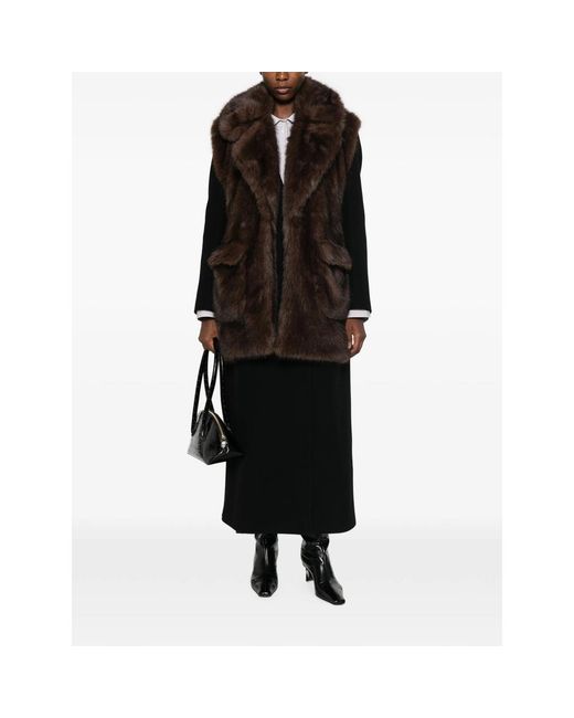 LE SULLY STUDIO Brown Faux-Fur-Panelled Longline Jacket