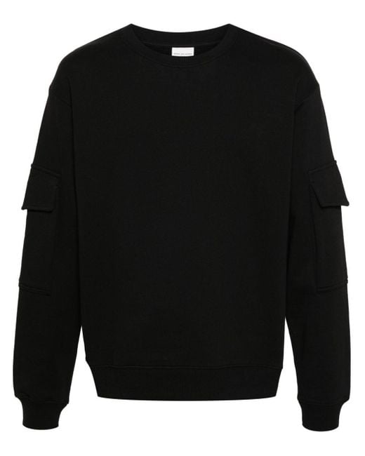 Dries Van Noten Black Sleeve-Pocket Cotton Sweatshirt for men