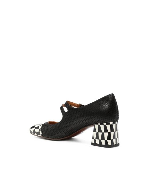 Chie Mihara Black Volcano Check-Pattern Double-Strap Pumps