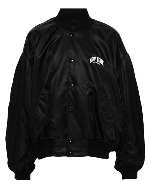 Balenciaga Black New York-Embroidery Bomber Jacket