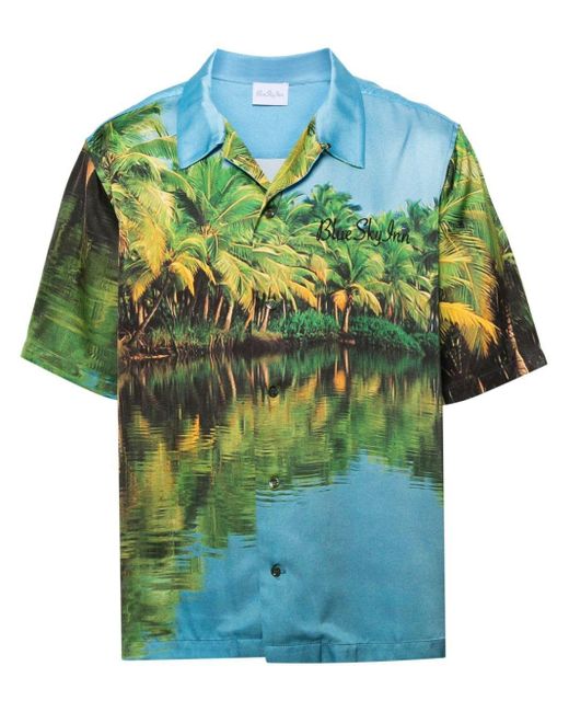 BLUE SKY INN Green Graphic-Print Short-Sleeve Shirt for men
