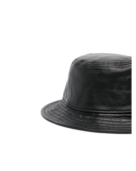 KTZ Black Embroidered-Logo Leather Bucket Hat for men