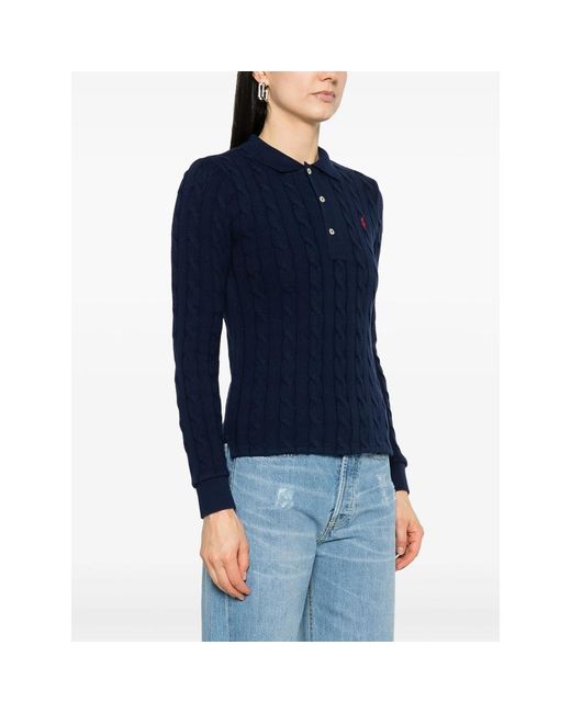 Ralph Lauren Blue Cable-Knit Cotton Polo Shirt