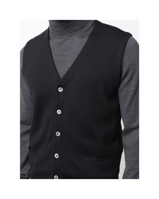 Fileria Black V-Neck Virgin Wool Gilet for men