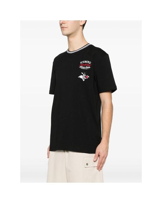 Iceberg Black Ringer Graphic T-Shirt for men