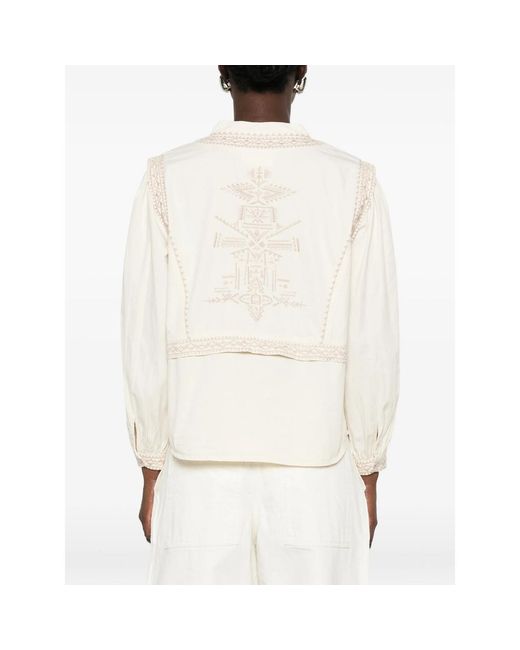 Ba&sh White Embroidered Long-Sleeve Blouse