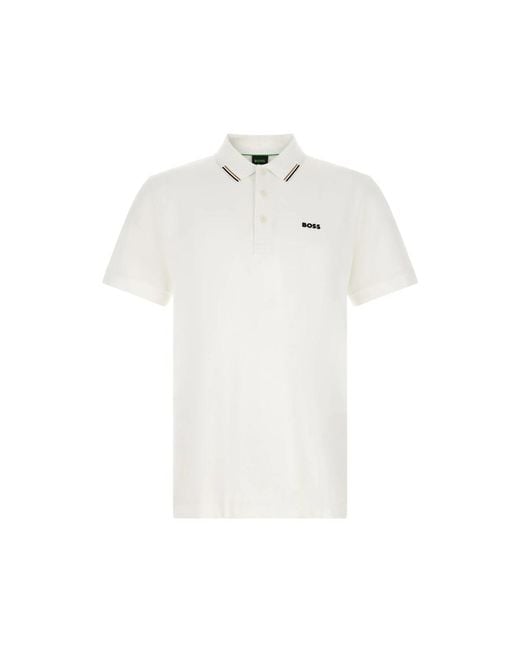 Boss White Swing Paddy Logo-Print Polo Shirt for men