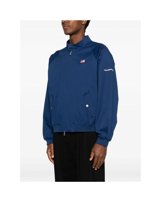 Cole Buxton Blue Logo-Print Raglan-Sleeve Jacket for men
