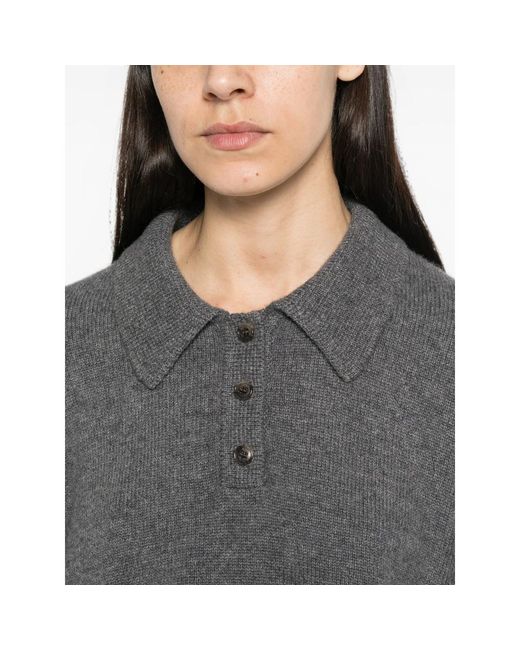 Lisa Yang Gray Etta Button-Fastening Polo-Collar Sweater
