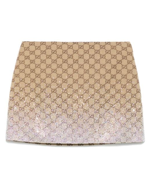 Gucci Natural Crystal-Embellished Mini Skirt