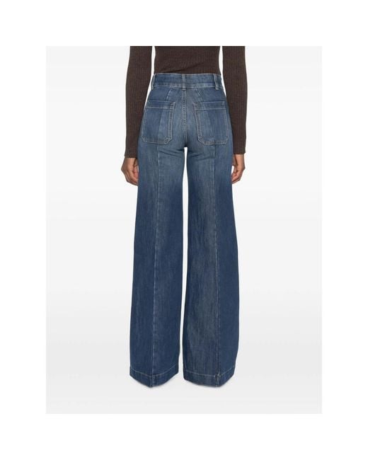 Seafarer Blue Patch-Pocket Wide-Leg Jeans