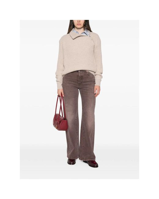 Allude Natural Ribbed Zip-Neck Sweater