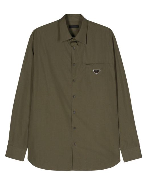 Prada Green Triangle-Logo Cotton Shirt for men