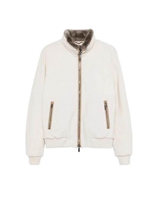 Moorer White Fur-Trimmed Zip-Front Jacket for men