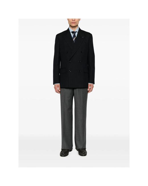 Lardini Black Pinstripe Double-Breasted Blazer for men