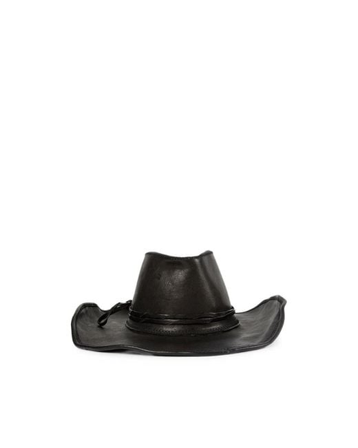 Ann Demeulemeester Black Grained-Leather Braided-Trim Hat