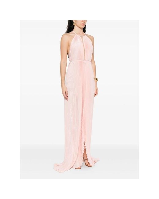 L'idée Pink Pleated Halterneck Gown