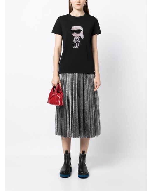 Karl Lagerfeld Black Ikonik Rhinestone-embellished T-shirt