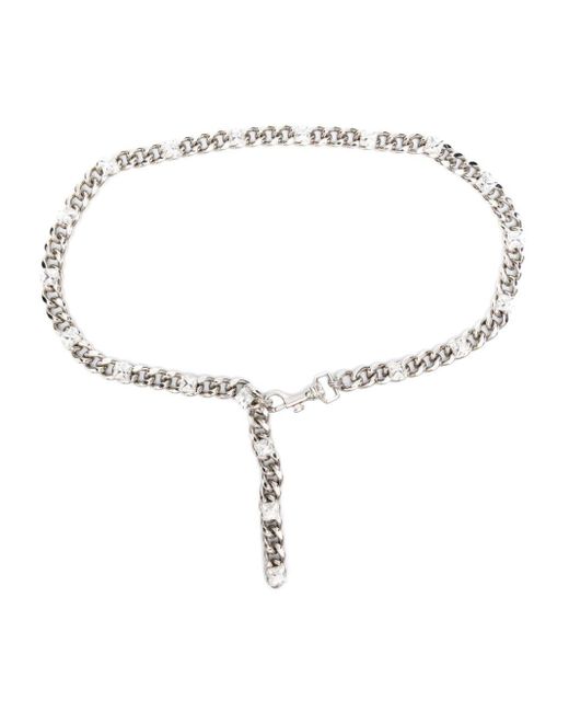 Alessandra Rich White Gem-Embellished Chain Belt