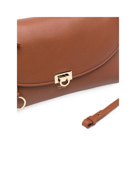 Ferragamo Brown Gancini Pebbled Leather Tote Bag