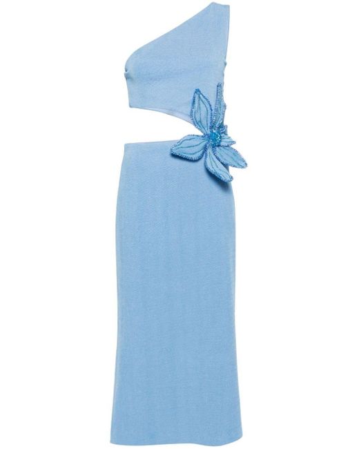 PATBO Blue Floral-Appliqué Midi Dress