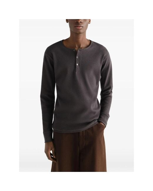 Lemaire Black Long-Sleeve Henley T-Shirt for men