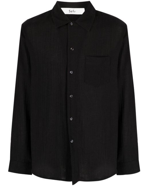 Séfr Black Leo Spread-Collar Cotton Shirt for men