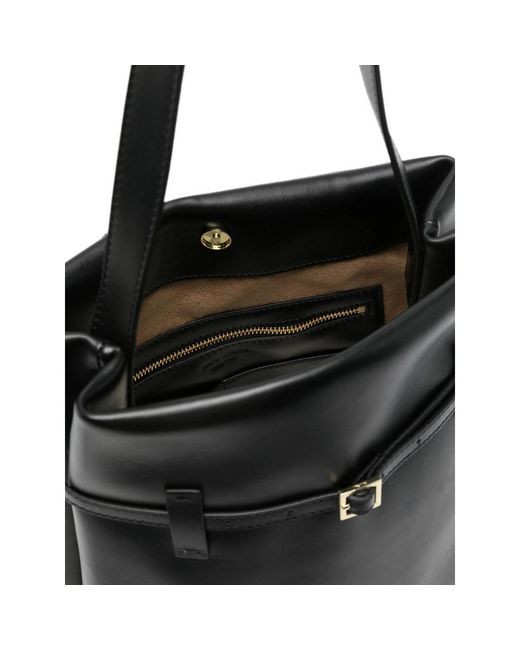 MANU Atelier Black Buckle-Detail Leather Tote Bag