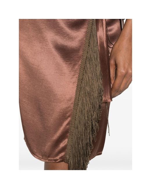 THE NINA STUDIO Brown Fringe-Trim Wrap Skirt