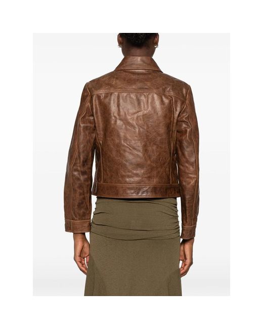 Nili Lotan Brown Susannah Leather Flap-Pocket Jacket
