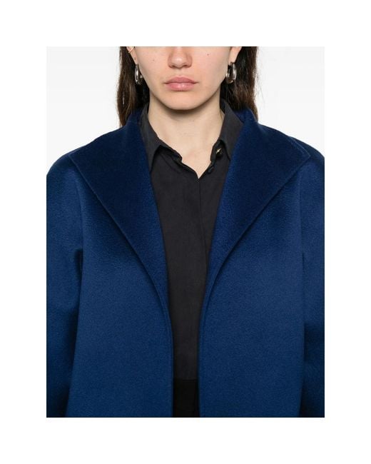 Max Mara Blue Hooded Belted Coat